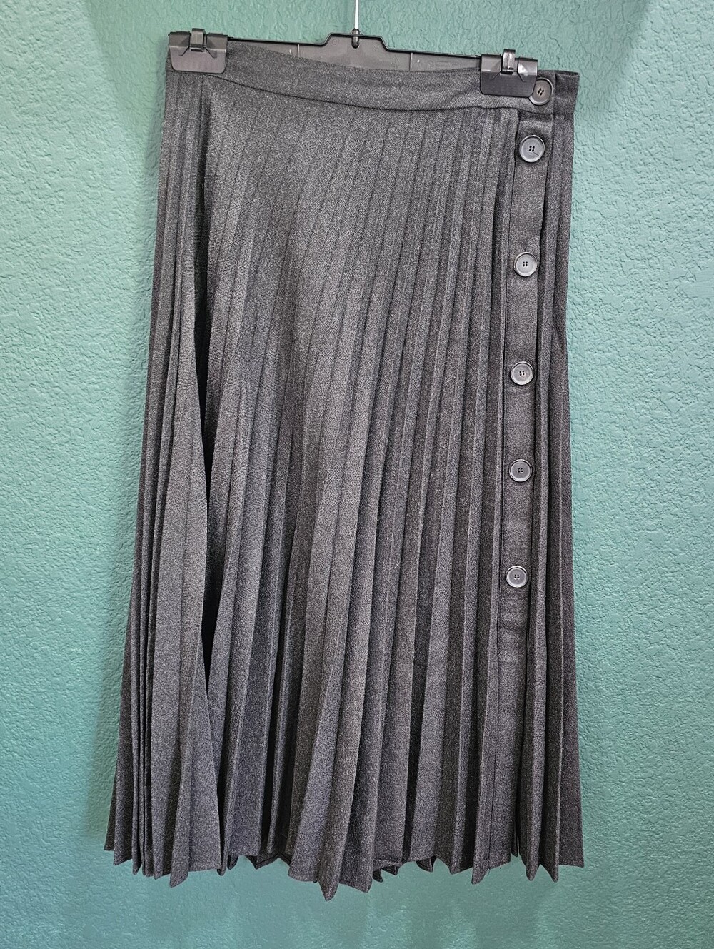 Zara Gray Pleated Midi Skirt XS Button Detail Elegant
